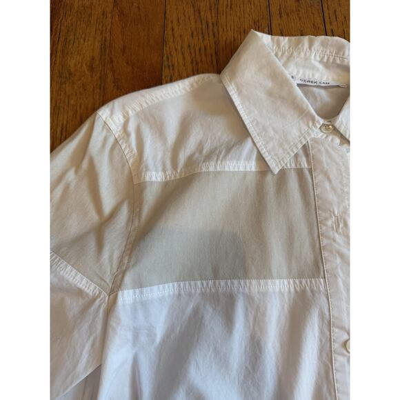 Derek Lam 10 Crosby Shirt Womens White Button Down Sheer Panel Poplin Hi-Low - Picture 3 of 7